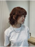 透明感オレンジカラー×パーマで柔らかヘア