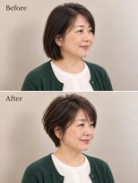 aptas 青山/表参道 白髪染め/白髪ぼかしハイライト/ボリュームアップエクステ&nbsp;50代の大人ショート｜表参道・青山