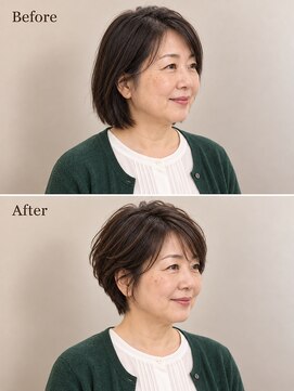 aptas 青山/表参道 白髪染め/白髪ぼかしハイライト/ボリュームアップエクステ 50代の大人ショート｜表参道・青山