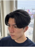 韓国へアカルマパーマワックスなしセンターパート黒髪ウルフ