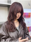 ふわふわウェーブ暖色ワインレッドヘア