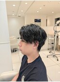 センターパート+ソフトツイストパーマ
