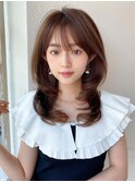 シャギーレイヤー韓国ワンホンヘアシースルーぱっつん前髪