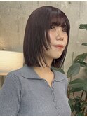 栄外ハネナチュラル大人可愛い韓国ボブ　ぷつっと切りっぱなし