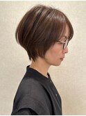 大人ショート/くびれショート/ナチュラルブラウン/白髪ぼかし