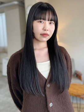 トナリ(tonari) 黒髪ロング ストレート ワイドバング 前髪カット【鹿児島中央】