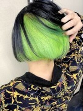 ディア(.eer) インナーカラー×エレクトリックリザード ライムグリーン ボブ