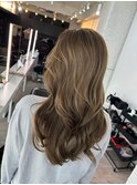 前髪ハイライトカラーこなれミディイメチェンウェーブパーマ