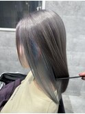 プラチナグレーと水色インナーカラー♪朝長