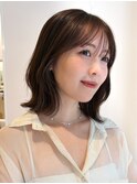 レイヤーボブシースルーバング　グレージュミルクティーベージュ