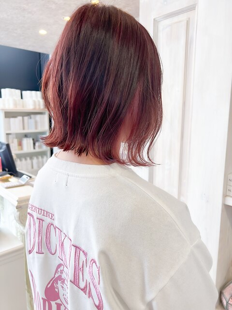 福山市美容室Caary春カラー赤みコーラルピンクベリーピンク