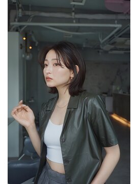 キユ(qiyu) 前髪長め大人外ハネボブ切りっぱなしボブ大人ボブ透明感カラー