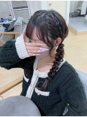 ツインおさげ編み下ろしアレンジ♪