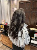 ハイライトカラーミディアムヘアグレージュカラーデザインカラー