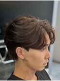 韓国へアカルマパーマワックスなしセンターパート黒髪ウルフ