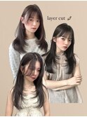 オリーブブラウン/レイヤーカット/透明感カラー/韓国ヘア