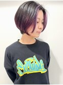 前下がり丸みショート×パープルインナーカラー