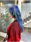 ネイビーブルーとメッシュポイントカラー