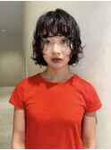 ショートボブパーマ/丸顔/前髪あり/ミニボブ/20代/結べる/内巻き