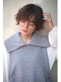 黒髪ボブルフネビージュ小顔ヘアワンレン