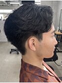 メンズ/アップバング/ツーブロックマッシュ/束感ショート波巻き