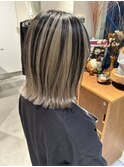 ブリーチデザインカラーアンブレラカラーグレージュカラーボブ