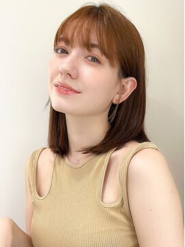 レア 表参道(L'ea) くびれヘアアプリコットオレンジ夏ヘアハイライトカラー