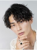 メンズマッシュ波巻きスパイラルパーマウルフセンターパート原宿