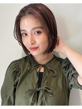 トリコ ショップアンドヘアサロン(tricot shop hair salon) シンプル切りっぱなしボブ/ピンクベージュ/暖色カラー