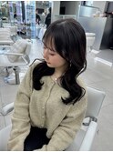小顔 ロング レイヤーカット ハッシュカット ブルーブラック