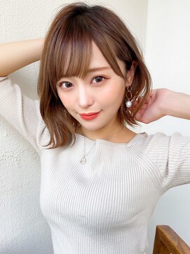 シルクレイ 吉祥寺店(Silk-lei) 顔型別ヘアスタイル前髪外ハネミディマロンベージュ20代吉祥寺
