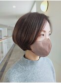 丸みショート/ベージュ/ひし形シルエット/小顔/20代/30代/40代/