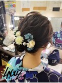 【ヘアセット】 浴衣に合う ゆるふわまとめ 花飾り付き 茅ヶ崎