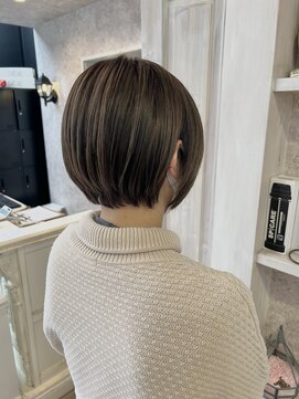 キャアリー(Caary) 福山美容室caary ハイライトオリーブグレージュショートボブ