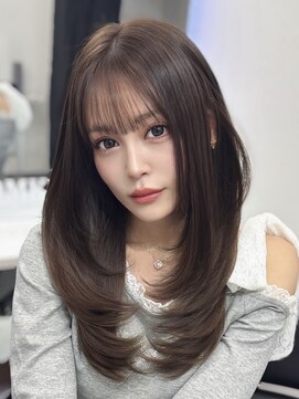 ロムーク 表参道(LOMKH) ロングレイヤーカット顔周りシールエクステ秋ヘーゼルグレージュ