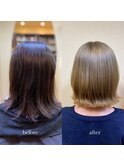 《直方／ルミシャスカラー／ブリーチ》切りっぱなしボブ