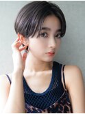 大人可愛い20代30代40代黒髪前下がりひし形小顔ボブ丸みショート