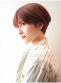 ショートヘア/ショートボブ/丸みショート/レッドブラウン