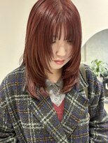 ラミエバイメルト 下北沢(lamie by melt) ミディアムレイヤーボブ顔周りダブルカラーレッドブラウン下北沢