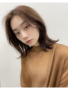 キース ヘアアンドメイク 恵比寿(kith. hair&make) 前髪なし ミディアムヘア くびれボブ 韓国ヘア 顔まわりカット
