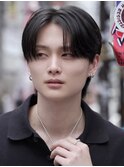 黒髪ショートセンターパートナチュラルメンズヘア心斎橋