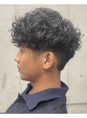 メンズ/アップバング/ツーブロックマッシュ/束感ショート波巻き