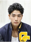 スパイキーショートパーマビジネスヘアセンターパートコンマヘア