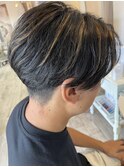 カットメンズハイライト刈り上げツーブロセンターパート