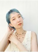 ミントグリーンカラーターコイズブルーブリーチデザインカラー◆