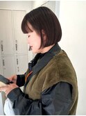 ミニボブ切りっぱなしボブフルバング前髪イメチェンブラウン暖色