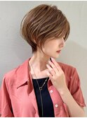 前髪あり耳掛け丸みくびれ大人ショートボブ20代30代40代50代＊