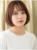 斜めバング暖色系カラー大人美人ひし形丸みボブY上尾30代40代