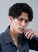 ツイストスパイラルパーマセンターパートツーブロック刈り上げ