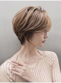 大人可愛い20代30代40代小顔ひし形ショートボブハイライト銀座